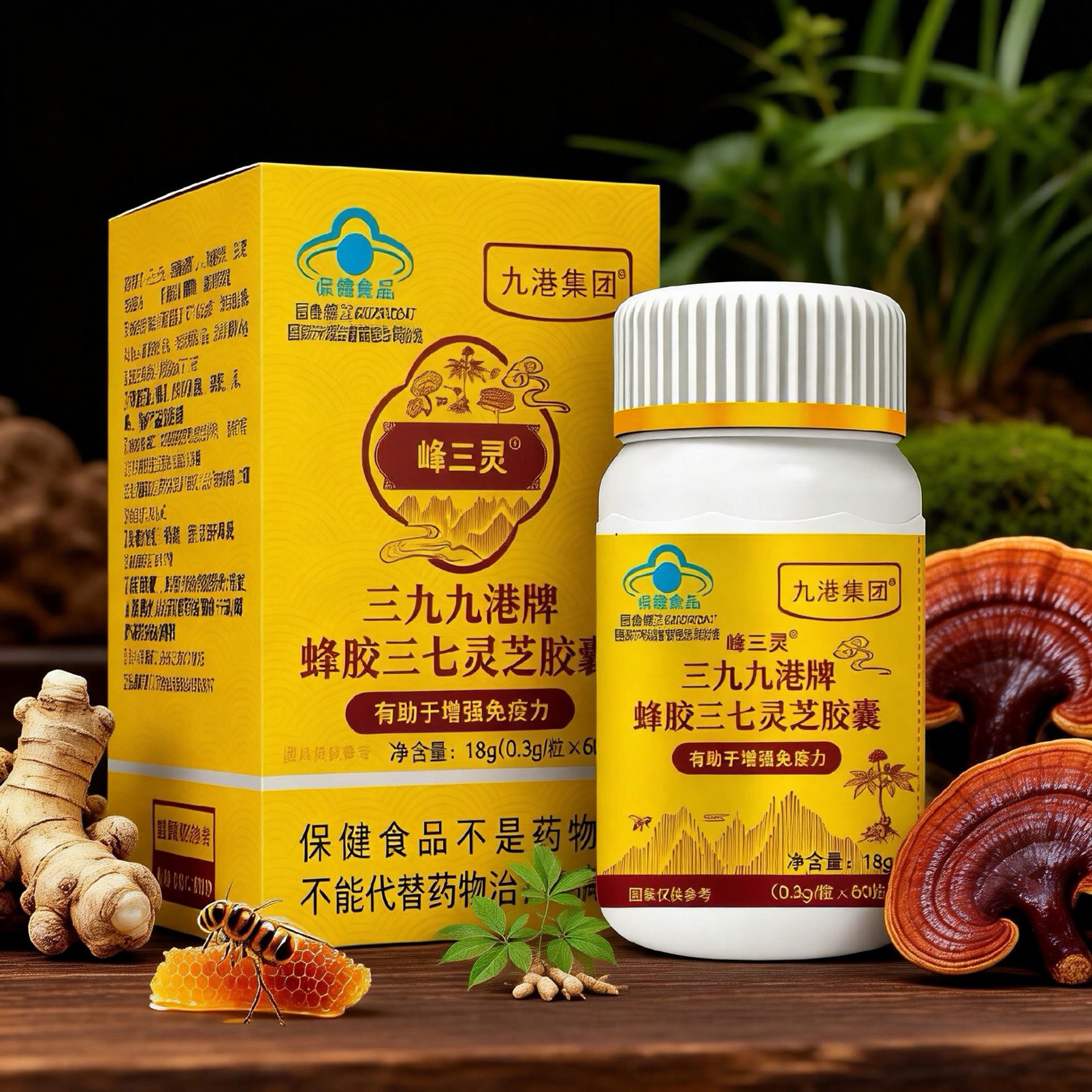 蜂三灵三九九港牌蜂胶三七灵芝胶囊蜂胶贴牌定制
